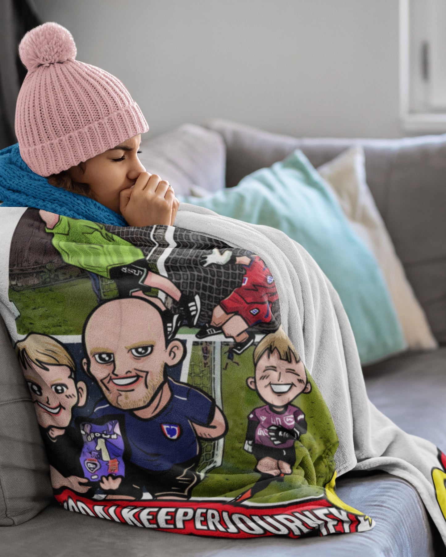 Custom Cartoon Portrait MyCityMyHero©️ Throw Blanket 50" x 60" (2 styles)